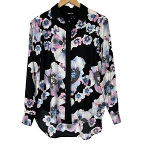 DKNY Floral Long Sleeve Button Up Blouse